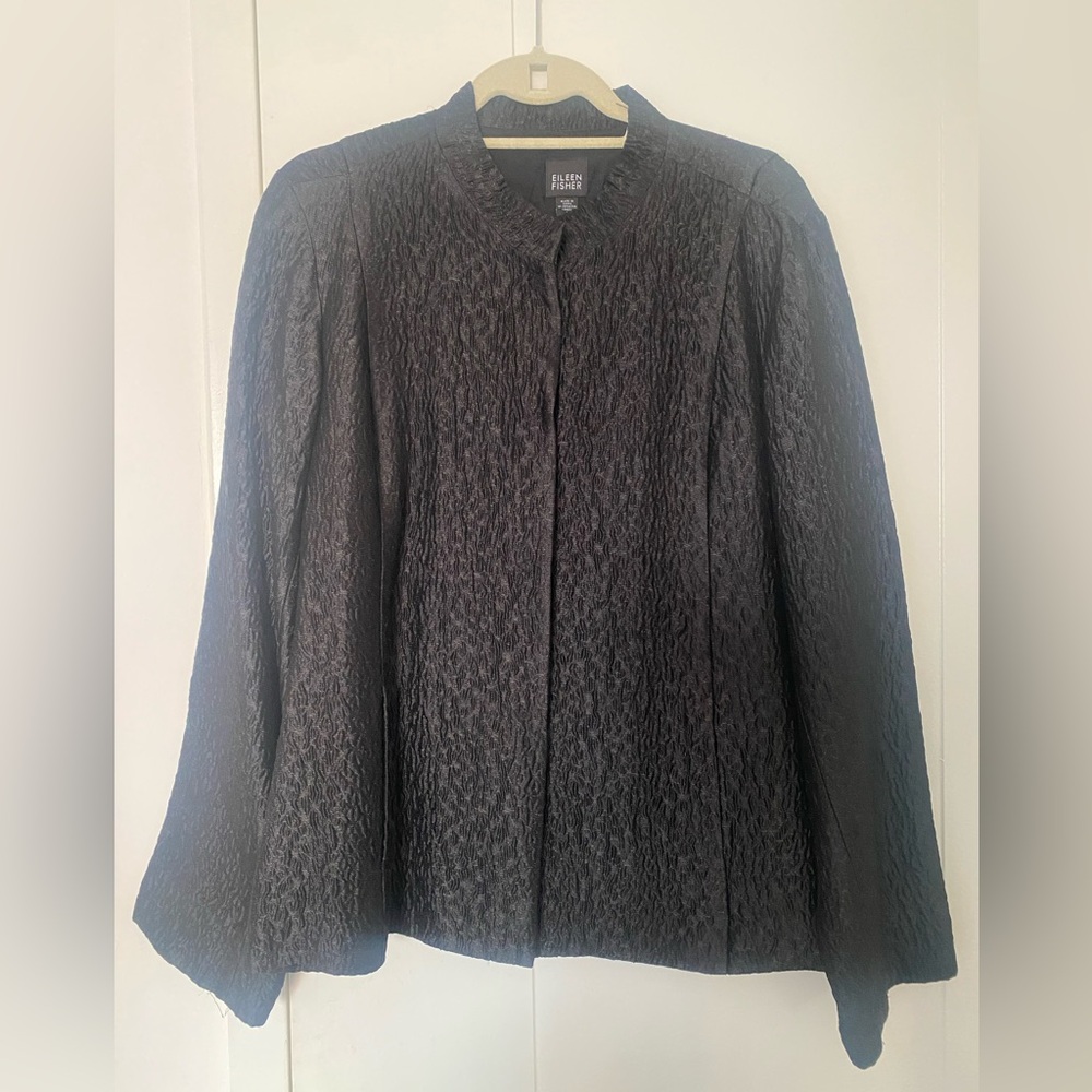 Eileen Fisher Silk Textured Women's Jacket MSRP $320  Black Size L